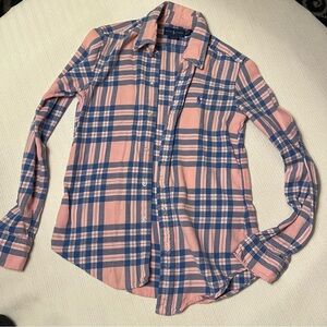 Ralph Lauren classic fit blue pink plaid cotton flannel button down shirt XS